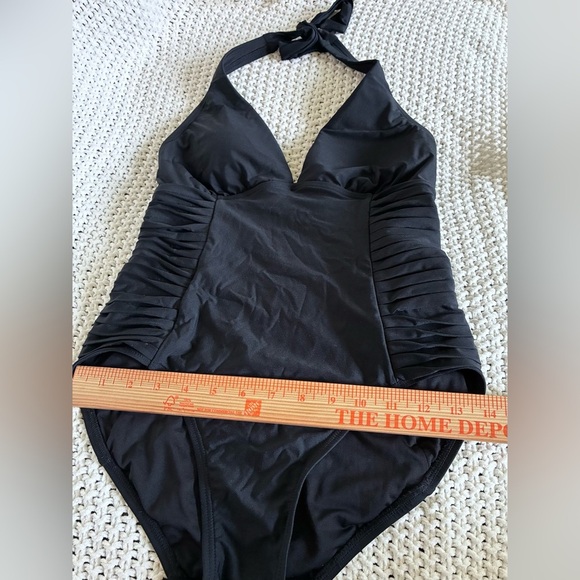 Calvin Klein Women’s Black Swimsuit Pleated Side Panels Halter Top Style; Size 4 - Picture 5 of 8